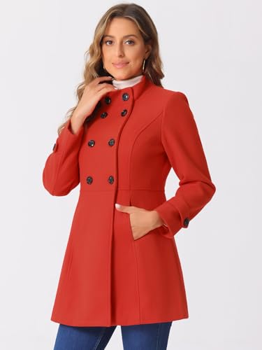 Allegra K Women's Stand Collar Double Breasted Slant Pockets Trendy Outwear Winter Coat2