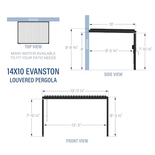 Image of Backyard Discovery Evanston 14'x10' Galvanized Steel Wall-Mounted Louvered Pergola Kit with Adjustable Roof, Shade, Rain Protection, High-Wind Rating, PowerPort, Gutter System for Outdoor Patio, Deck
