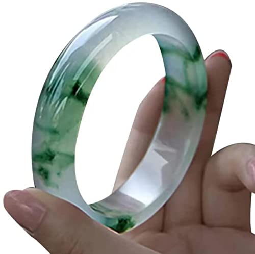 Bracelet en jade naturel véritable à fleurs flottantes vert clair pour femme - Élégance 64 mm
