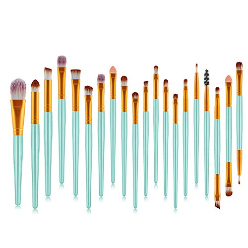 20PCS Newsee Eye Brush Brow Foundation Eye Shadow Lips Makeup Brush Sets, Soft Makeup Brush Sets (Green Gold)