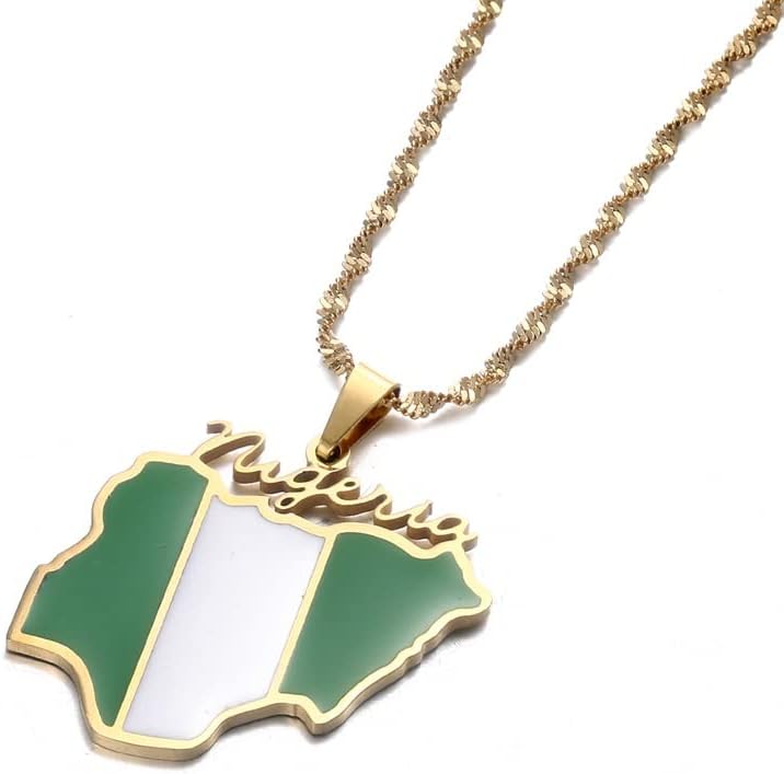 Huangshanshan Nigeria Map Flag Pendant Necklaces Gold Color Silver Color Nigerian Maps