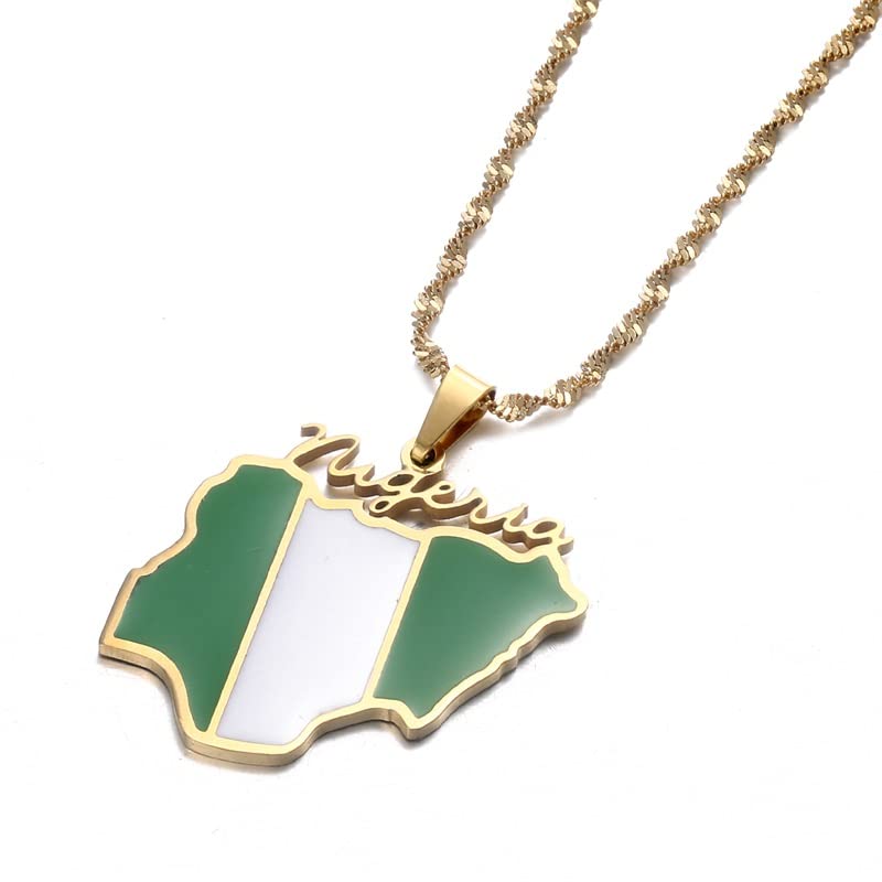 Huangshanshan Nigeria Map Flag Pendant Necklaces Gold Color Silver Color Nigerian Maps