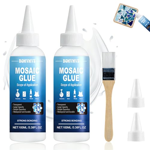 BOMVMVE Mosaik Kleber 200ml, Transparenter Mosaikkleber, Stark Klebend Mosaikkleber, Wasserdicht Mosaikkleber und Fugenmasse, zum Basteln, Glas, Keramik, Mosaiksteine, Mosaikfliesen & Stein