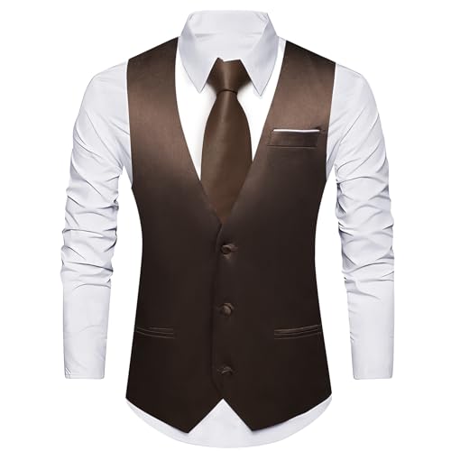 Image of Barry.Wang Vest for Men Business /Leisure Dress Suit Vests V-neck 2 Pockets Wedding Party Tuxedo Satin Waistcoat