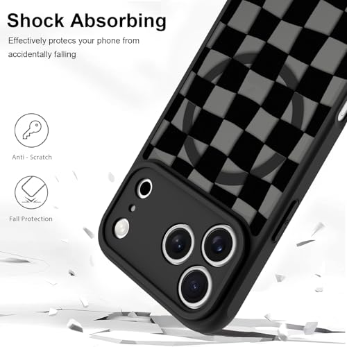 Jefonha Magnetic for iPhone 17 Pro Case Cute Checkered Checkerboard Phone Case for Women Men Compatible with MagSafe, Slim Matte Shockproof Protective Cover for iPhone 17 Pro 6.3", Black Checkered by Jefonha - Used condition - Image 4