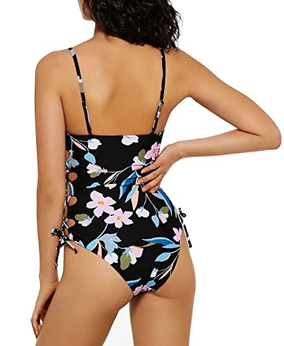 Swimwear One-Piece Small Junior Floral Print Black S2
