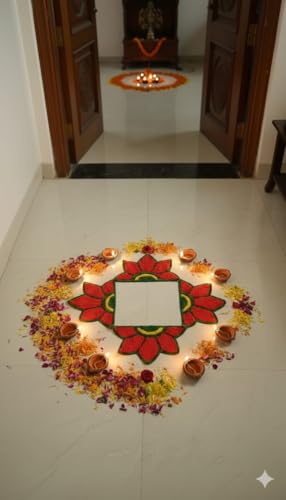 Image of Artificial Flower Wedding Haldi Platter Decoration Petal Rangoli Mat Traditional for Wedding, Haldi, Mehndi, Sankranti Home Decor, Diwali 12 inches (Orange, Pack of 8)