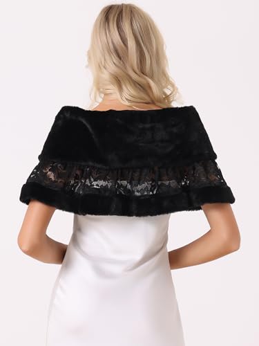 Allegra K Women's Wedding Cape for Dress Lace Trim Evening Faux Fur Shawl Shrug4