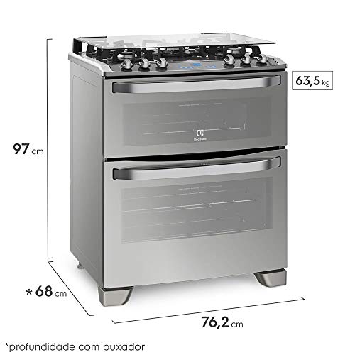 Fogão 5 Bocas Electrolux Prata Automático com Mesa de Vidro e Duplo Forno (76DXV) 220V