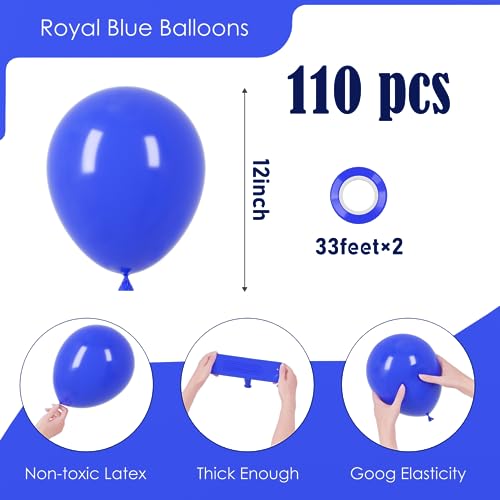 Image of Voircoloria 110pcs Royal Blue Balloons 12inch Blue Latex Party Balloons for Graduation, Wedding, Birthday, New Year, Baby Shower, Anniversary, Baseball, Nautical Party Decorations