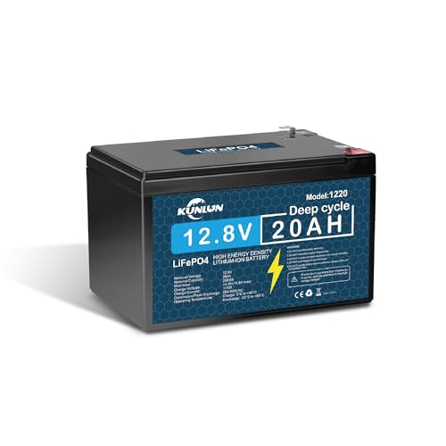KUNLUN 12V 20Ah LiFePO4 Lithium Battery with 20A BMS 5000+ Deep Cycle Rechargeable Battery Low-Temperature Protection for Electric Scooter Ride On Toy Lighting Power Wheel Fish Finder