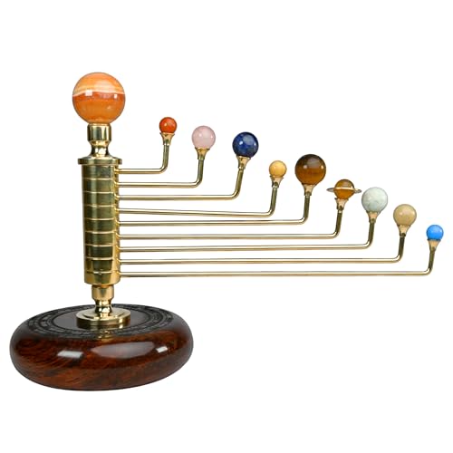 Handcrafted Brass Orrery Planetarium Model with Gemstone Planets Solar System Desk Decor, Astronomy Science Display for Home & Office