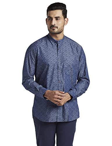 Image of Colorplus Men's Pure Cotton Yarn Dyed /Print Pattern Tailored Fit Spread Collar Full Sleeve Casual Shirt