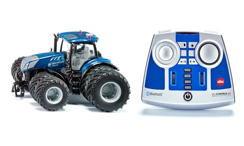 siku 6739, Tractor New Holland T7.315, 1:32, Azul, Metal/Plástico, Teledirigido, Incluye mando de control remoto Bluetooth, Con neumáticos dobles desmontables, Control vía app posible