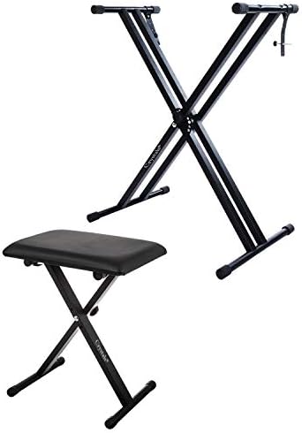 Double Braced X Frame Music Piano Keyboard Stand & Chair Set by Crystals® (Double Braced Stand + Chair)