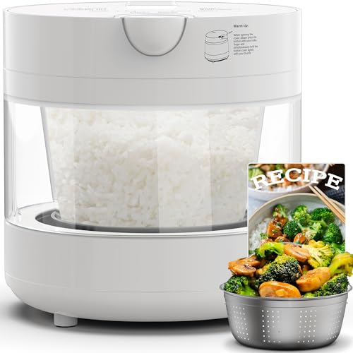 Rice Cooker Low Carb, Low Sugar, 6 Cup Glass Rice Cooker Inner Pot Zero Coating, Stainless Steel Steamer Basket, Multifunction with Steam, Slow Cook, Perfect for Fitness & Family