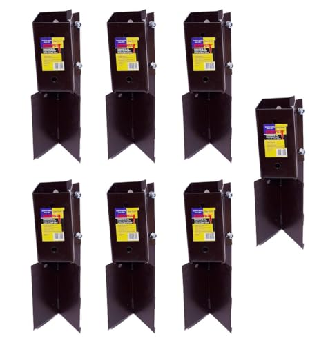7 x Fence Post Holder 75mm posts Support Concrete In Shoe Anchor Clamp Grip Brown for 75mm x 75mm posts (3) Eliza Tinsley Swiftpost, Pack of 7