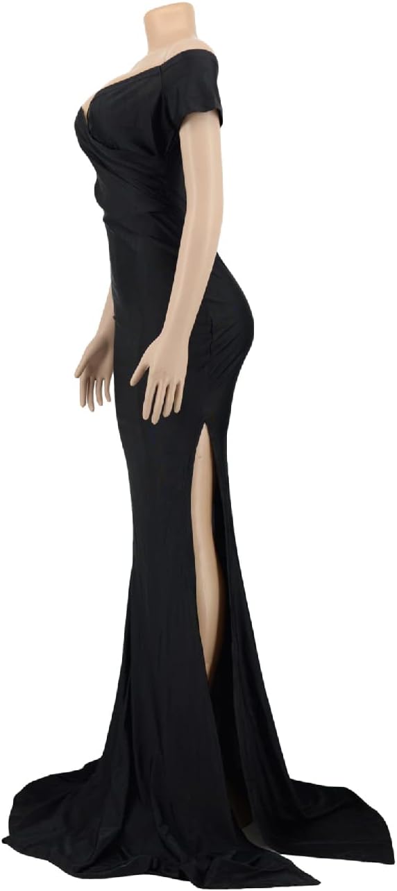 A ADILACA Women's Off Shoulder High Split Long Formal Party Maxi Dress, Off Shoulder High Split Dress