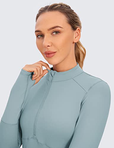 Crz Yoga Women's Long Sleeve Crop Top Quick Dry Cropped Workout Shirts Half Zip Pullover Running Athletic Shirt Light Grayish Blue X-Large #TOP2