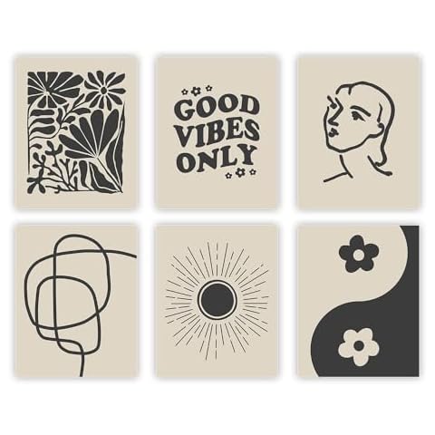 heilkee Modern Neutral Abstract Wall Art Black and Beige Minimalist Room Decor Aesthetic Girls Boho Dorm Decor Gallery Wall Prints Set of 6(UNFRAMED 8x10in) Cover