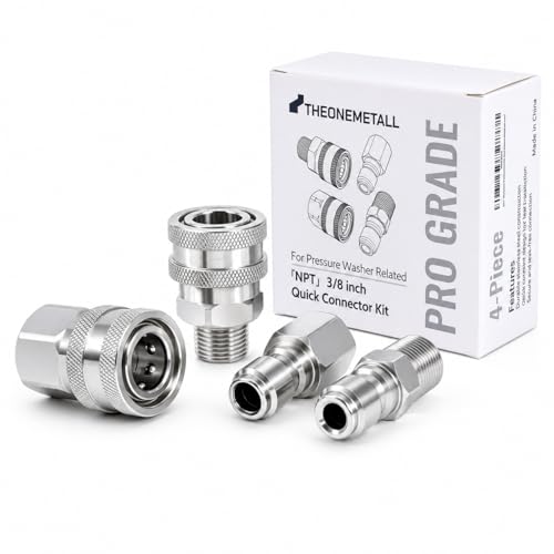 3/8 Inch Pressure Washer Quick Connect Fittings Adapter Set Stainless Steel Female Male NPT Thread Kit with DuPont Viton O-Rings 4 Pieces 5000 PSI