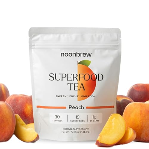 NoonBrew Adaptogenic Peach Oolong Mushroom Tea Powder: Natural Energy Drink | Boosts Energy, Focus & Mood | 19 Superfoods | Keto Vegan Friendly | Enjoy Hot or Cold - 30 Servings