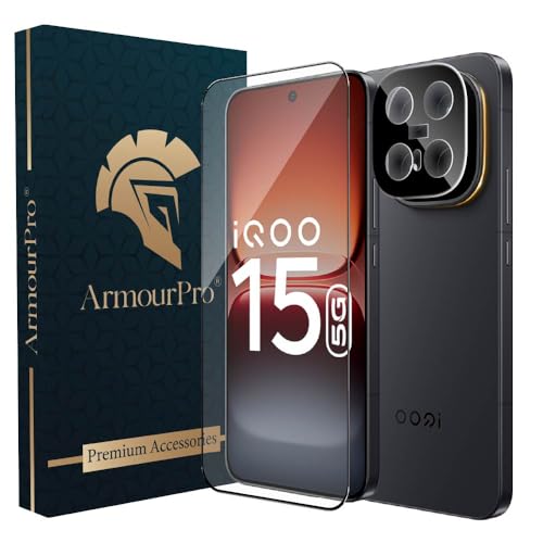 Image of ArmourPro Tempered Glass and Black Camera Lens Protector for iQOO 15, Edge to Edge Screen Guard, Anti-Bubble, Scratch Resistant, HD Clear, Anti-Fingerprint, Installation Kit | Black