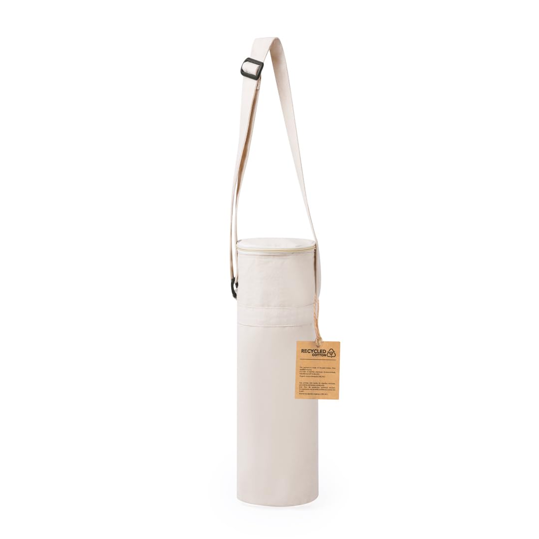 Borsa termica per bottiglie fino a 1,5 l | cotone riciclato con fodera isotermica in alluminio | cinghia regolabile, chiusura con cerniera, riutilizzabile ed ecologico, extra mobile