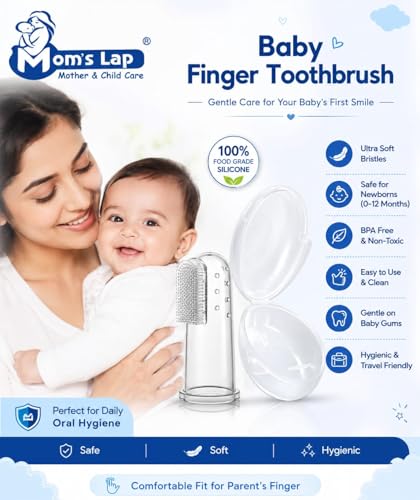 Image of Mom's Lap Ultra Soft Finger Brush for Babies, 100% Food Grade Silicone, BPA Free, with Portable Case, 2 Pcs