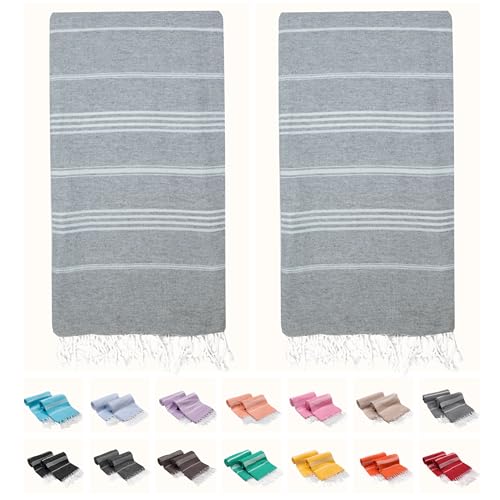 PARK&OZ (2 Pack) Turkish Cotton Lightweight Towel | Pre-Washed | Absorbent and Quick Dry | Sand Free | Oversized | Towels for Beach,Pool,Bathroom,Spa,Travel,Camping,Fitness,Yoga (Light Grey)