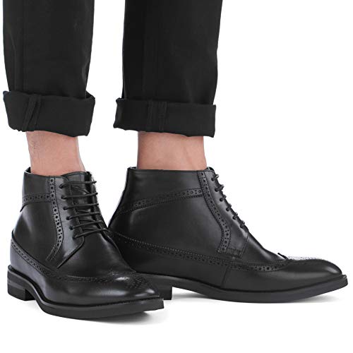 Image of CALTO Men's Invisible Height Increasing Elevator Shoes - Black Premium Leather Lace-up Wing-Tip Dress Boots - 3.2 Inches Taller - S27001 - Size 6 D(M) US