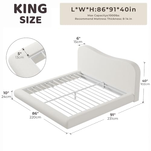 Image of RECCI AirFrame King Upholstered Bed Frame with Camelback Curved Headboard