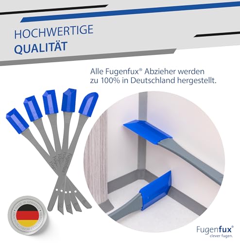 KLASSIK (PLUS) FUGENFUX® 5er Set – Fugenglätter | Fugenabzieher mit Revolutionärer Zauber-Spitze für Extrem Enge Stellen | 5 optimierte Spezial-Fugenköpfe | Made in Germany | Für sämtliche Dichtstoffe