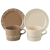 山加商店 マグカップ ×2 皿 ×2 電子レンジ対応 食洗器対応 4点セット komon ベージュ ブラウン 食器セット 美濃焼 日本製 YMK80-17