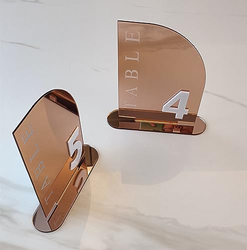 Tischnummern aus Acryl, halbgewölbt, verspiegelt, Acryl-Tischnummern für Tafelaufsatz, Empfang, Dekoration, Party, Jubiläum, Veranstaltung (Nummer 1–15, Roségoldspiegel)