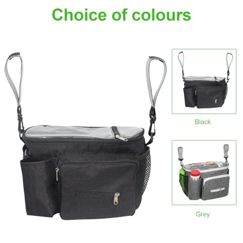 Image of Large Walker Bag with Water Cup Holder,Walker Basket,Foldable Walker Storage Bag,Side Walker Bag,Walker Side Access Bag Organizer Pouch Tote,Scooters or Rollator Walkers (Black)