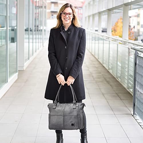 JANZORE Women Handbags Large Leather Tote Bag Ladies Fashion Vegan Soft Multi Pocket Large Capacity with Compartments Laptop Handbag Vintage Shoulder Bag for Work School Office