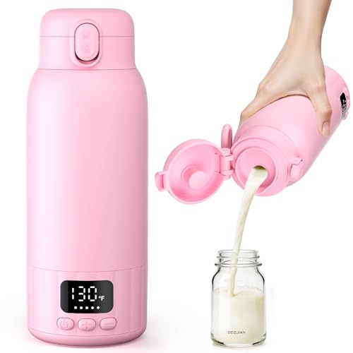 Image of Portable Bottle Warmer for Travel, Fast Heating Milk Warmer On The Go, 17 OZ Water Warmer for Milk, Formula, Water, Temp Control 98F -131F, Baby Essentials for Outdoor Airplane Car Journey, Pink