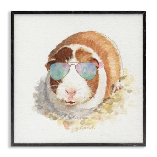 Happy Guinea Pig Sunglasses Cheerful, 17 x 17 Inch Framed Giclée Print