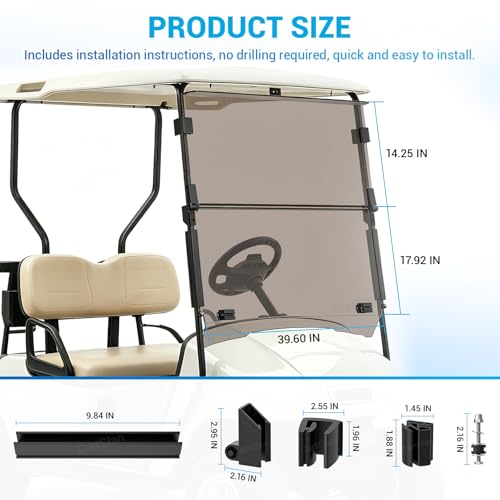 CartClan EZGO TXT Windshield Suitable for 1995-2013 EZGO TXT & PDS & DCS Models, EZGO Golf Cart Windshield Fits 3/4" Square Tube, PC UV Resistan by CartClan - Image 6