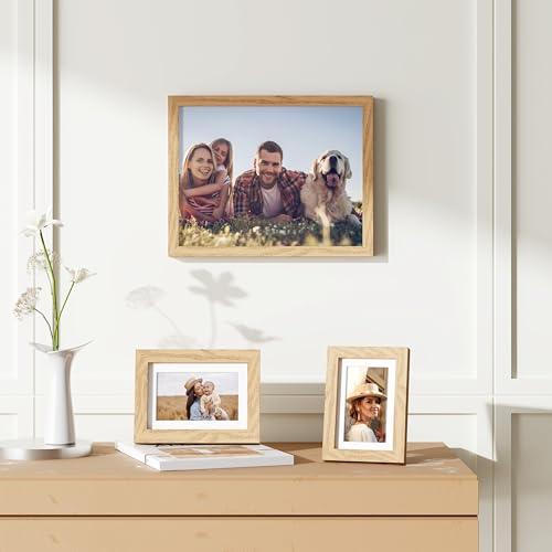 decorUhome 11x14 Picture Frame Set of 10, Display Photos 8x10 with Mat or 11x14 Unmatted for Picture Frames Collage Wall Decor, Natural