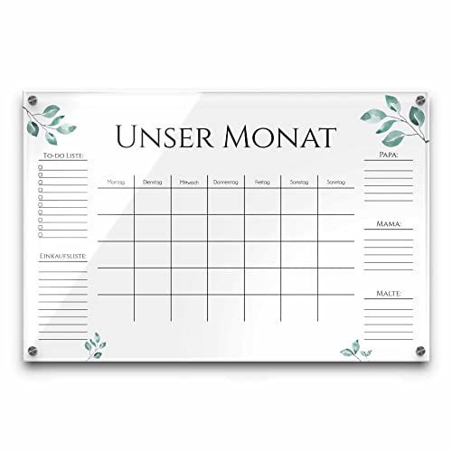Acrylglas Wandkalender abwaschbar - Wochenplan personalisiert mit eigenen Namen - Geschenkidee Frauen Mama - Familienplaner beschriftbar - Familienplanung - ca. 60x40 cm
