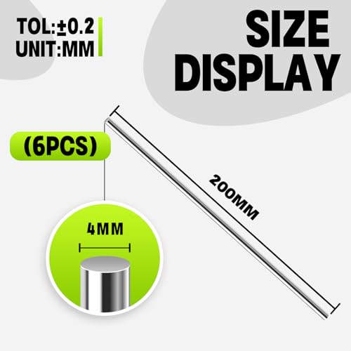 BACSHBY Edelstahlstäbe, 6 Stück Metallstange Rundstahl 4mm x 200mm Metallstab Rundstab, 304 Edelstahl Stange Vollrundstab, Metallstäbe Zum Basteln für DIY Handwerk Modellauto Flugzeug