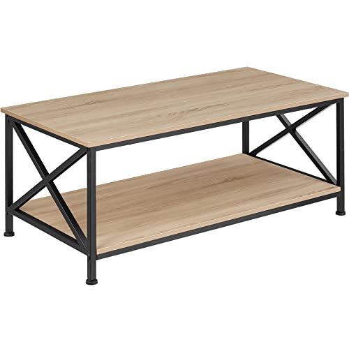 TecTake Mesa de café, Mesita de Centro para el salón, Mueble de Comedor, Mobiliario de Interior Estilo Industrial (Madera Industrial Clara)