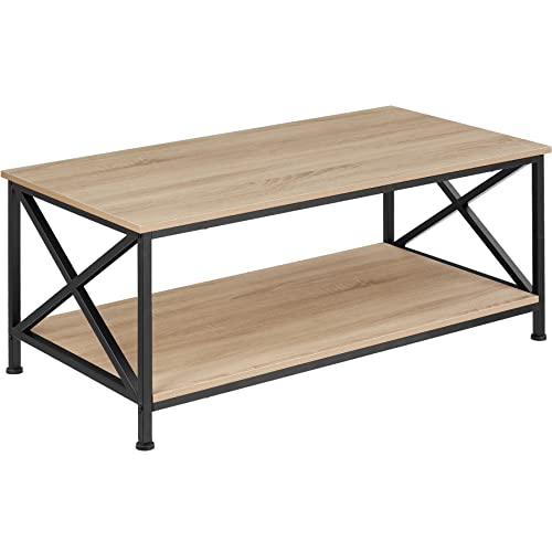 TecTake 801000 Mesa de café, Mesita de Centro para el salón, Mueble de Comedor, Mobiliario de Interior Estilo Industrial (Madera Industrial Clara)