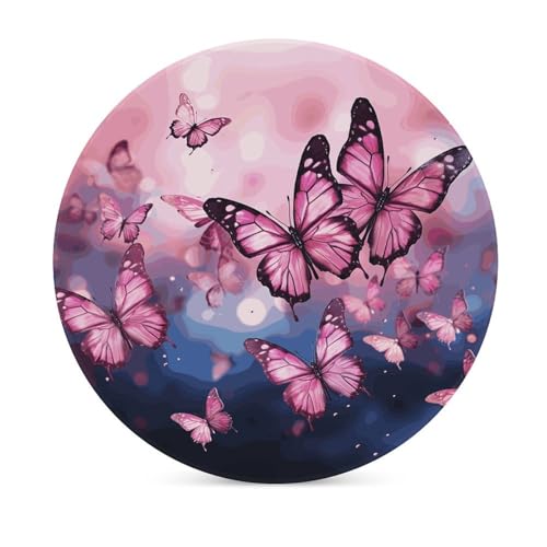 Dessous de verre absorbants en céramique rose et liège motif papillon pour table - 4