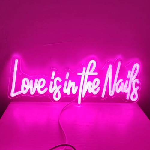 Image of Love is in the Nails Neon Sign for Wall Decor | Dimmable Neon Sign for Home Shop Spa Beauty Nails Cosmetic Salon Wall Decor,Nail Room Decor Acessory,USB Powered