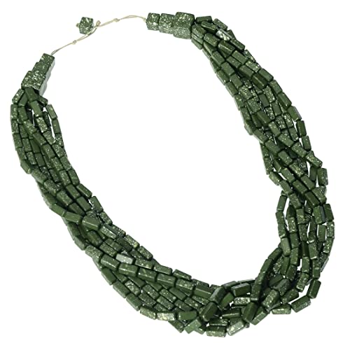 Fashion Multilayer Rectangular Beads Chain Choker Collar Necklace Cluster Strand Handmade Bib Statement Necklace (Green)