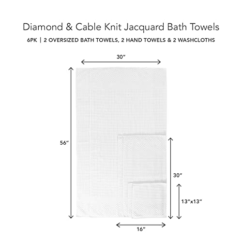 Texere 100% Organic Cotton Diamond Jacquard 700 Gsm Luxury Bath Towel Sets, Soft And Absorbent Hotel Quality, Bath Towels, Hand Towels, Washcloths (Diamond, Bright White, 6 Piece) #TOP5