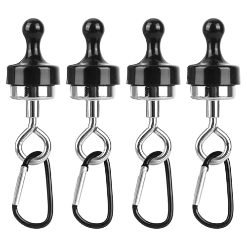 XTDMJ 4 Stück Schwarz Magnethaken Extra Stark, Magnete Haken Magnethalterung Rund Magnet Magnetische Haken, Magnete mit Haken für Camping Garage Küche Büro Haken Abnehmbar, Camping Magnethaken